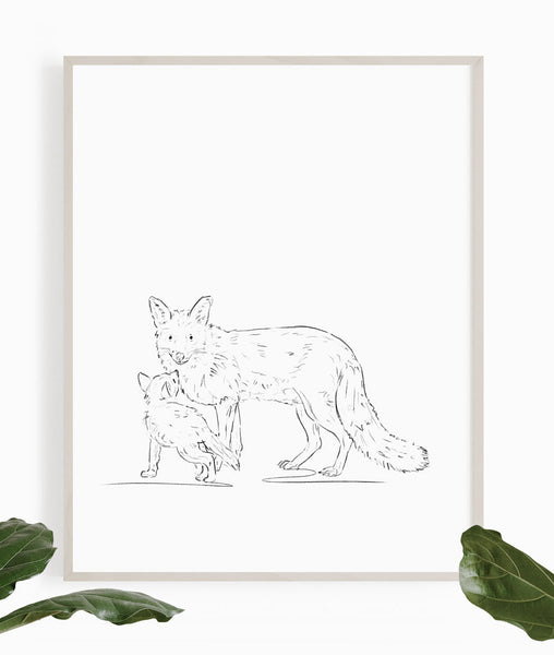 Mother Fox Sketch Art Print - Artsy Bath