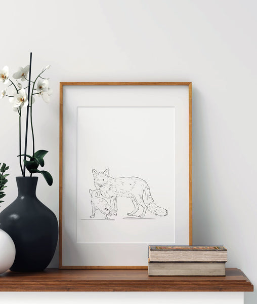 Mother Fox Sketch Art Print - Artsy Bath