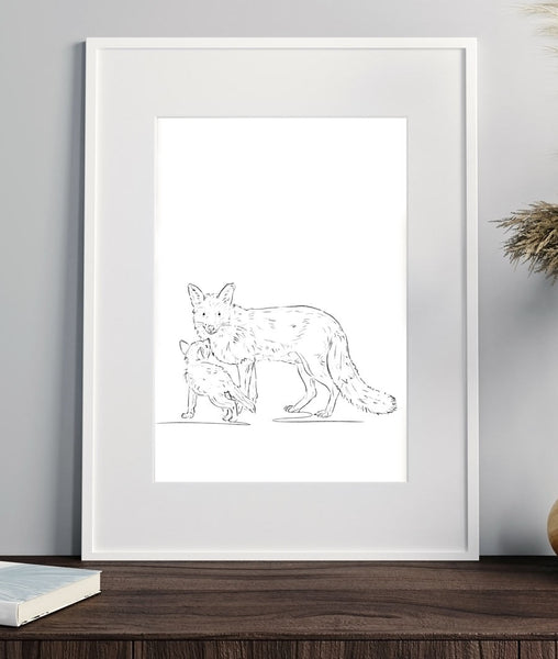 Mother Fox Sketch Art Print - Artsy Bath