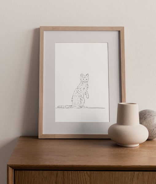 Curious Cat Sketch Art Print - Artsy Bath