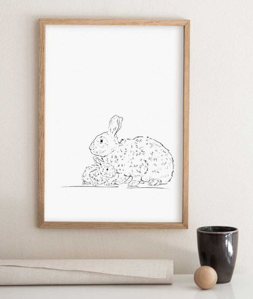 Mother Rabbit Sketch Art Print - Artsy Bath